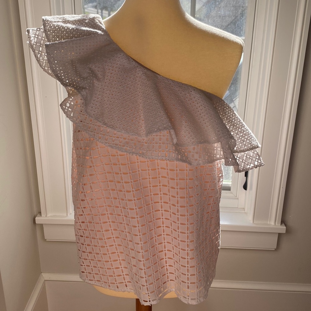 J Crew size 8 one shoulder eyelet white top